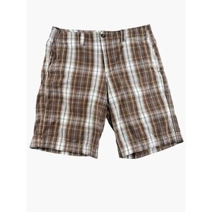 Mossimo Supply Co Mens Brown Plaid Flat Front Casual Shorts Size 34